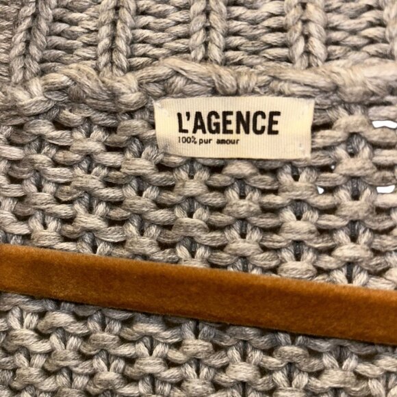 Gray thick cotton cashmere shawl neck cardigan sweater L'Agence M - Picture 2 of 4